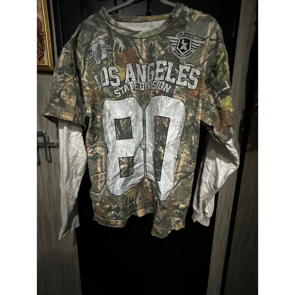 PacSun Mens Camo Los Angeles Graphic Double Layer Long Sleeve Shirt Medium